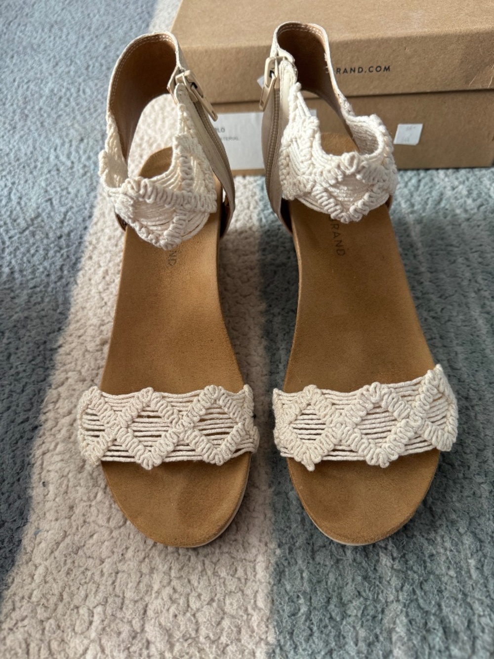 Lucky Brand Kierlo Cream Macrame Ankle Strap Sandals Size 8M